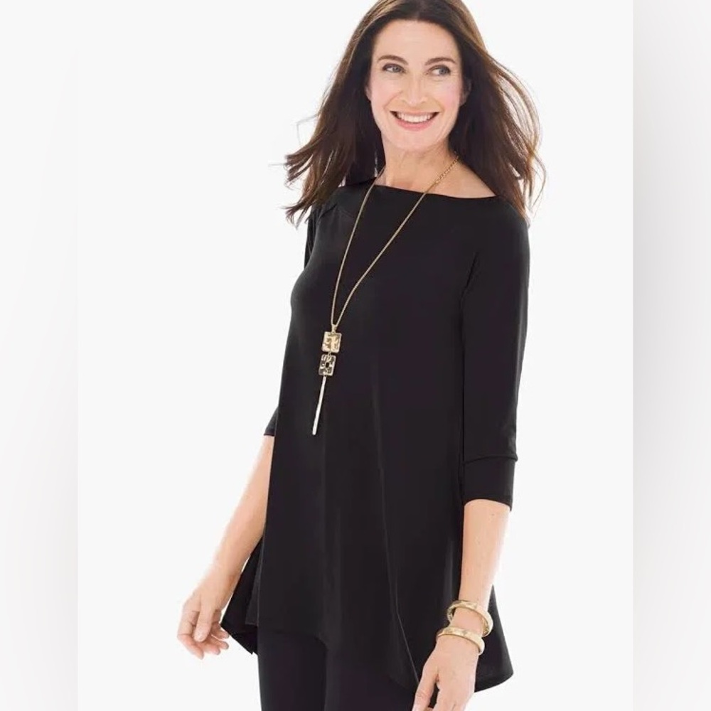 Chicos black boatneck portrait tunic top blouse